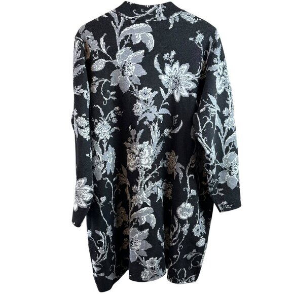 Cynthia Rowley Cardigan Sweater Black Floral Jacquard Viscose Blend Size 3X - Picture 5 of 7